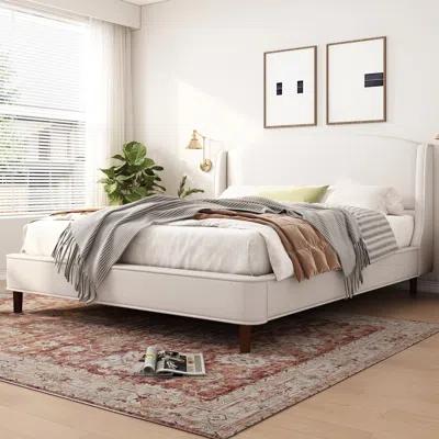 Streamdale Furniture Streamdale King Size Bed Frame Upholstered Platform Bed With Wingback Headboard