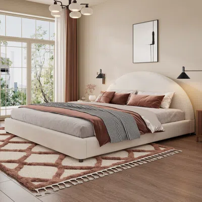 Streamdale Furniture Streamdale King Size Bed Frame With Boucle Upholstered Round Curved Headboard, White