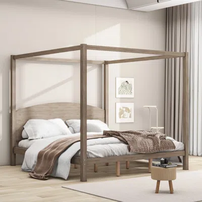 Streamdale Furniture Streamdale King Size Canopy Platform Bed With Headboard And Support Legs