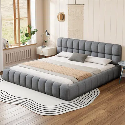 Streamdale Furniture Streamdale King Size Gray Upholstered Platform Bed With Solid Frame