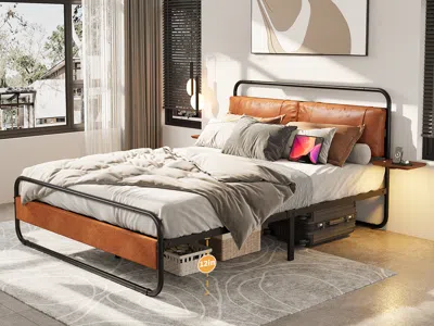 Streamdale Furniture Streamdale King Size Metal Bed Frame With Upholstered Headboard