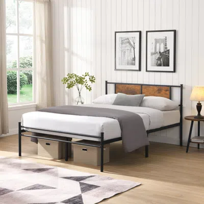 Streamdale Furniture Streamdale King Size Metal Bedframe, Headboard With Wood Panel Decoration