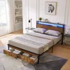 Streamdale Furniture Streamdale King Size Metal Platform Bed Frame With Wooden Headboard And Footboard With Usb