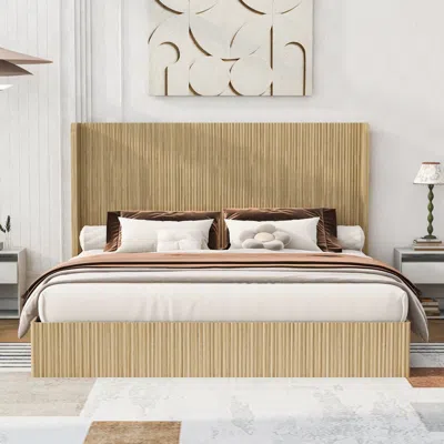 Streamdale Furniture Streamdale King Size Mid-century Fluted Wood Platform Bed With Wingback Headboard