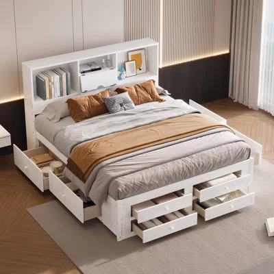 Streamdale Furniture Streamdale King Size Platform Bed With Storage Headboard And 8 Drawers In Multi