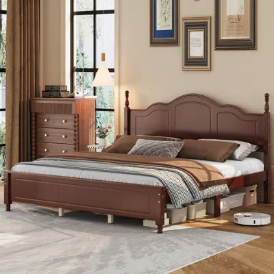Streamdale Furniture Streamdale King Size Retro Wave Platform Bed Frame Dark Walnut