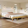 Streamdale Furniture Streamdale King Size Solid Wood Bed Frame With Fleece Upholstered Headboard, Ivory In Brown