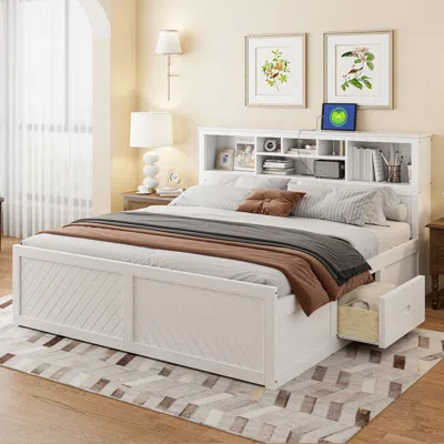 Streamdale Furniture Streamdale King Size Storage Bed With Headboard, Usb