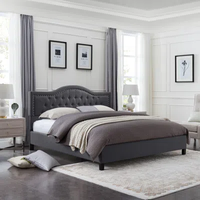 Streamdale Furniture Streamdale King Size Upholstered Bed Frame With Button Tufting, No Box Spring