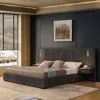 Streamdale Furniture Streamdale King Size Upholstered Bed Frame With Chenille, Pleated Design, No Box Spring - Dark Grey