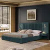 Streamdale Furniture Streamdale King Size Upholstered Bed Frame With Chenille, Pleated Design, No Box Spring Needed-blue-