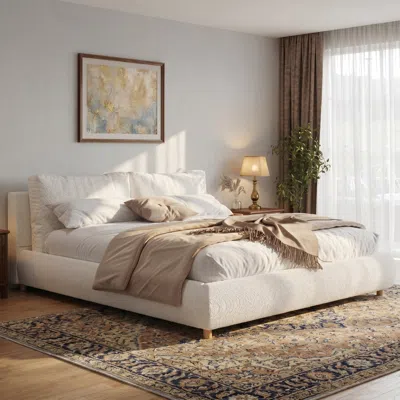 Streamdale Furniture Streamdale King Size Upholstered Bed Frame With Removable Pillow Headboard Off White
