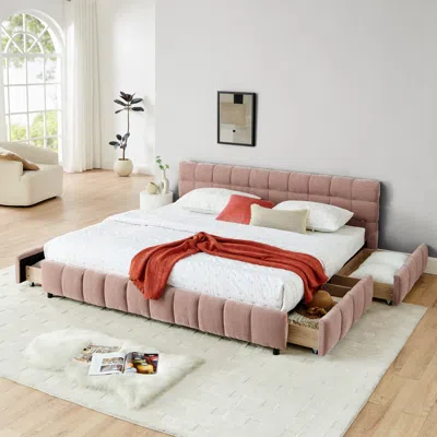 Streamdale Furniture Streamdale King Size Upholstered Bed Frame With Storage - Pink