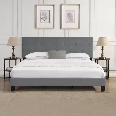 Streamdale Furniture Streamdale King Size Upholstered Platform Bed Frame - Gray