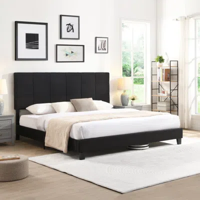 Streamdale Furniture Streamdale King Size Upholstered Platform Bed Frame In Black