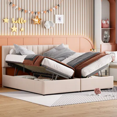 Streamdale Furniture Streamdale King Size Upholstered Platform Bed With A Hydraulic Storage System