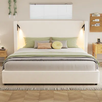 Streamdale Furniture Streamdale King Size Wingback Bed Frame W/ Lamp & Usb