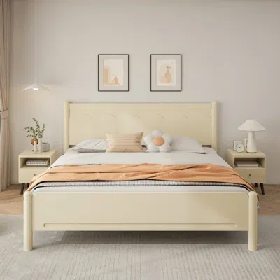 Streamdale Furniture Streamdale King Size Wood Platform Bed Frame With Headboard And Wooden Slat Support, Beige