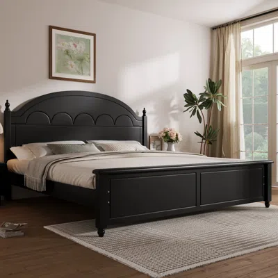 Streamdale Furniture Streamdale King Size Wooden Bed Frame With Arched Headboard And Classic Design,black