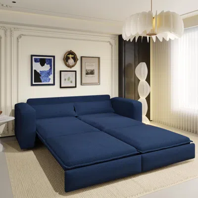 Streamdale Furniture Streamdale King Sleeper Sofa Bed, Pull Out Couch, 3-seat Teddy, Chaise Lounge - Blue