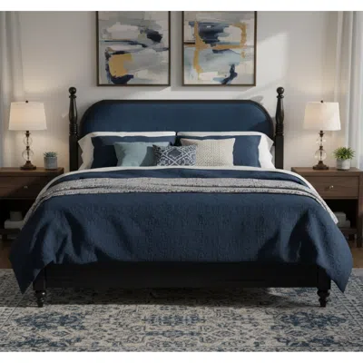 Streamdale Furniture Streamdale King Solid Wood Platform Bed Frame, Navy Blue & Black