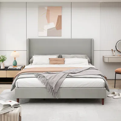 Streamdale Furniture Streamdale King Upholstered Bed Frame, Light Gray Chenille