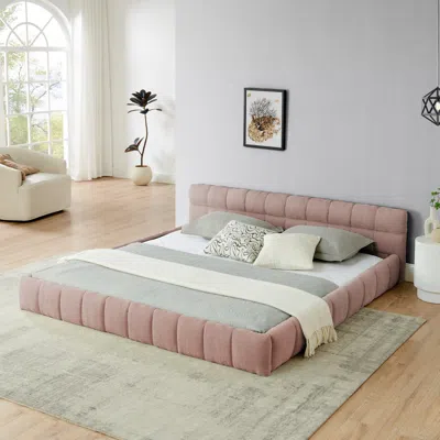 Streamdale Furniture Streamdale King Upholstered Platform Bed Frame With Headboard - Pink