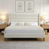 Streamdale Furniture Streamdale King Upholstered Platform Bed With Wave Headboard, Chenille Fabric, Ivory In White