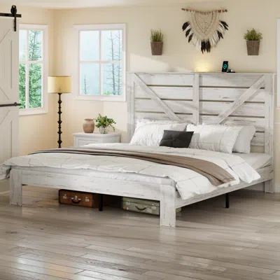 Streamdale Furniture Streamdale King White Wood Platform Bed Frame, Noise Free, Easy Assembly, Under Bed Storage In Gray
