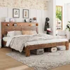 Streamdale Furniture Streamdale King Wood Bed Frame Led Headboard Usb Storage