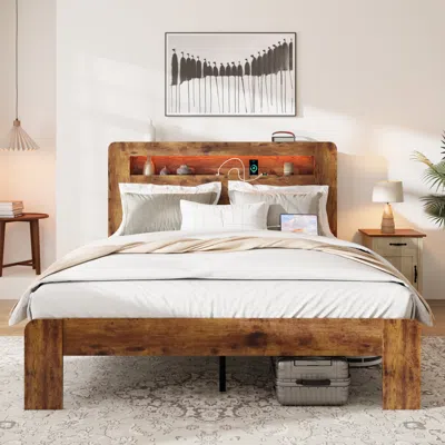 Streamdale Furniture Streamdale King Wood Bed Frame Led Usb Storage