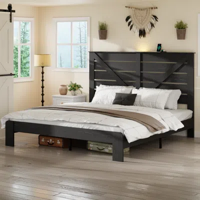 Streamdale Furniture Streamdale King Wood Platform Bed Frame, Noise Free, Easy Assembly, Under Bed Storage, Black