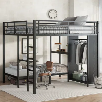 Streamdale Furniture Streamdale King/twin Xl Bunk Bed With Wardrobe & Desk - Black