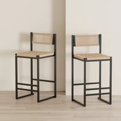 Streamdale Furniture Streamdale Kitchen Barstools With Paper Rope Weave & Footrest (set Of 2)