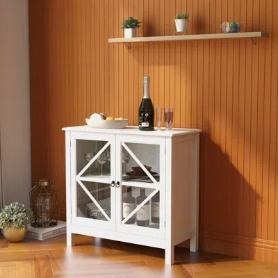 Streamdale Furniture Streamdale Kitchen Cabinet With Double Glass Doors In White