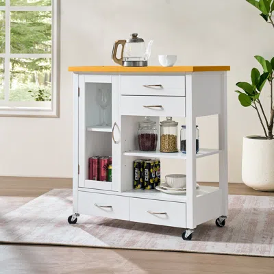 Streamdale Furniture Streamdale Kitchen Island Cart - Rolling Storage Cabinet - White