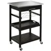 Streamdale Furniture Streamdale Kitchen Island Cart Rolling Trolley Utility Serving Cart With Stainless Steel Tabletop, W