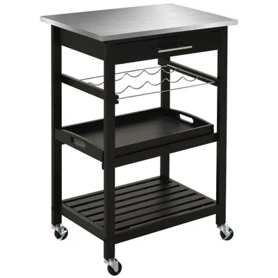 Streamdale Furniture Streamdale Kitchen Island Cart Rolling Trolley Utility Serving Cart With Stainless Steel Tabletop, W