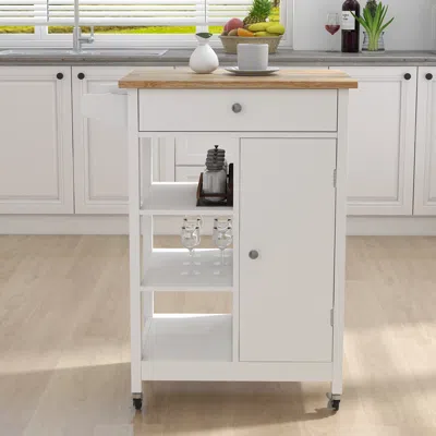 Streamdale Furniture Streamdale Kitchen Island Rolling Trolley Cart With Towel Rack Rubberwood