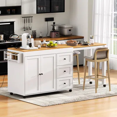 Streamdale Furniture Streamdale Kitchen Island W/ Extendable Table, 3 Drawers, Outlet, Wheels, Spice Rack - Black In White