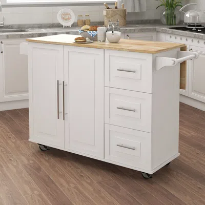 Streamdale Furniture Streamdale Kitchen Island With Spice Rack, Towel Rack And Extensible Solid Wood Table Top-white