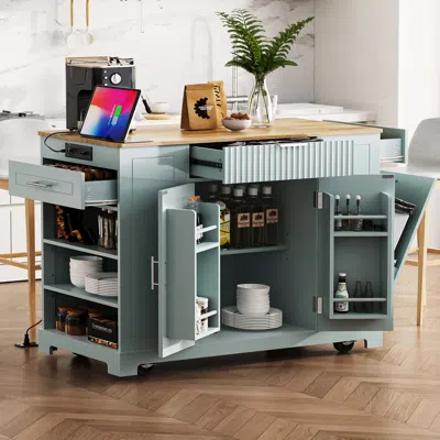 Streamdale Furniture Streamdale Kitchen Island With Trash, Power, Storage, And Open Racks