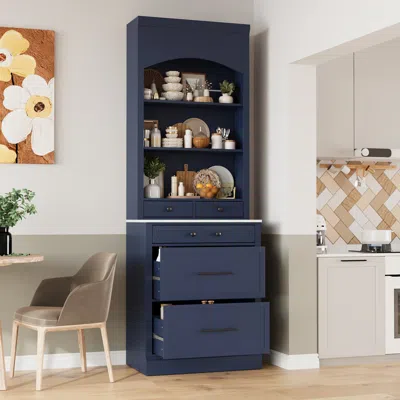 Streamdale Furniture Streamdale Kitchen Pantry Cabinet Faux Marble Top