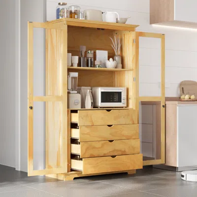 Streamdale Furniture Streamdale Kitchen Pantry Cabinet With Glass Doors & Drawers - Natural
