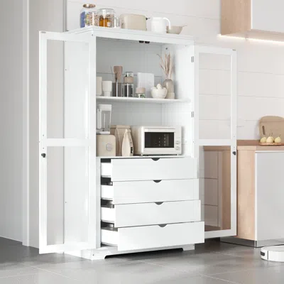 Streamdale Furniture Streamdale Kitchen Pantry Cabinet With Glass Doors & Drawers - White