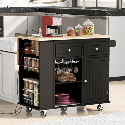 Streamdale Furniture Streamdale Kitchen Storage Island With Power Outlet And Wine Rack