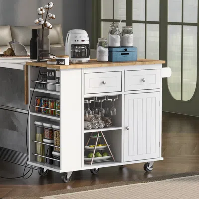 Streamdale Furniture Streamdale Kitchen Storage Island With Power Outlet And Wine Rack