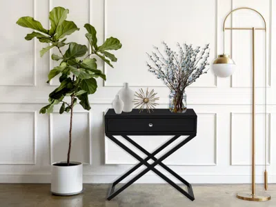 Streamdale Furniture Streamdale Kodakkk Wooden End Side Table Nightstand With Glass Top In Black