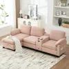 Streamdale Furniture Streamdale L-shape Corduroy Sofa: 4-seater, Usb, Storage, Console & Ottoman In Pink