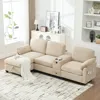 Streamdale Furniture Streamdale L-shape Corduroy Sofa: 4-seater, Usb, Storage, Console & Ottoman In Neutral